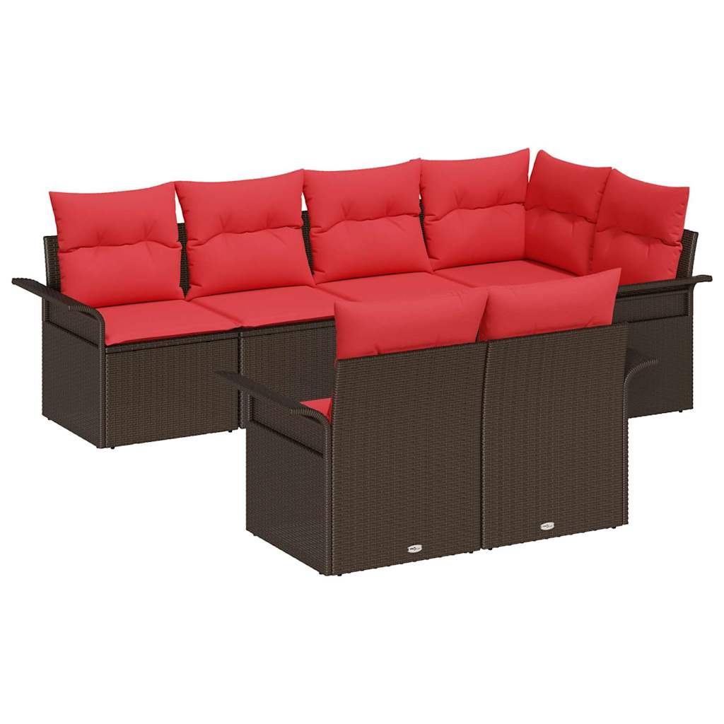 Set Divano da Giardino con cuscino 7 pcs Marrone polyrattan | homemem39