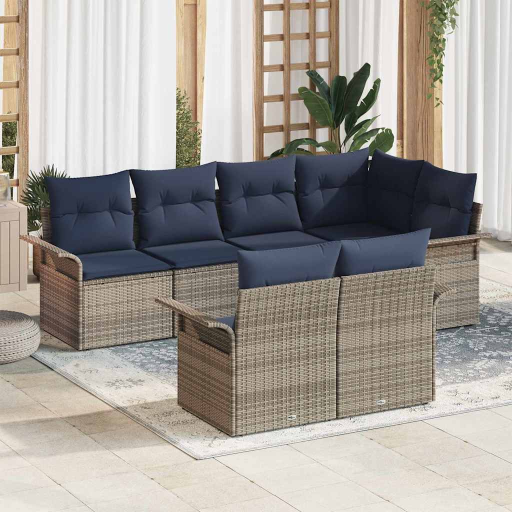 Set Divano da Giardino con cuscino 7 pcs Grigio polyrattan | homemem39