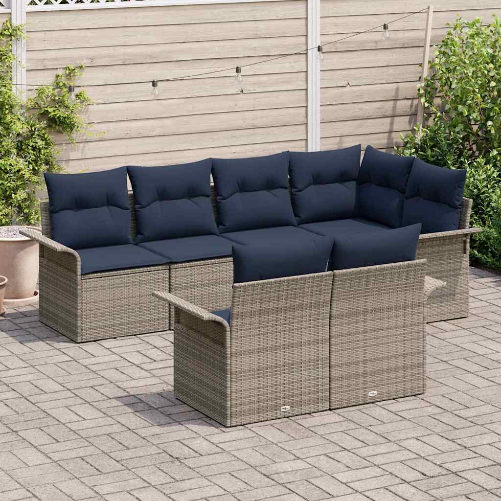 Set Divano da Giardino con cuscino 7 pcs Grigio polyrattan | homemem39