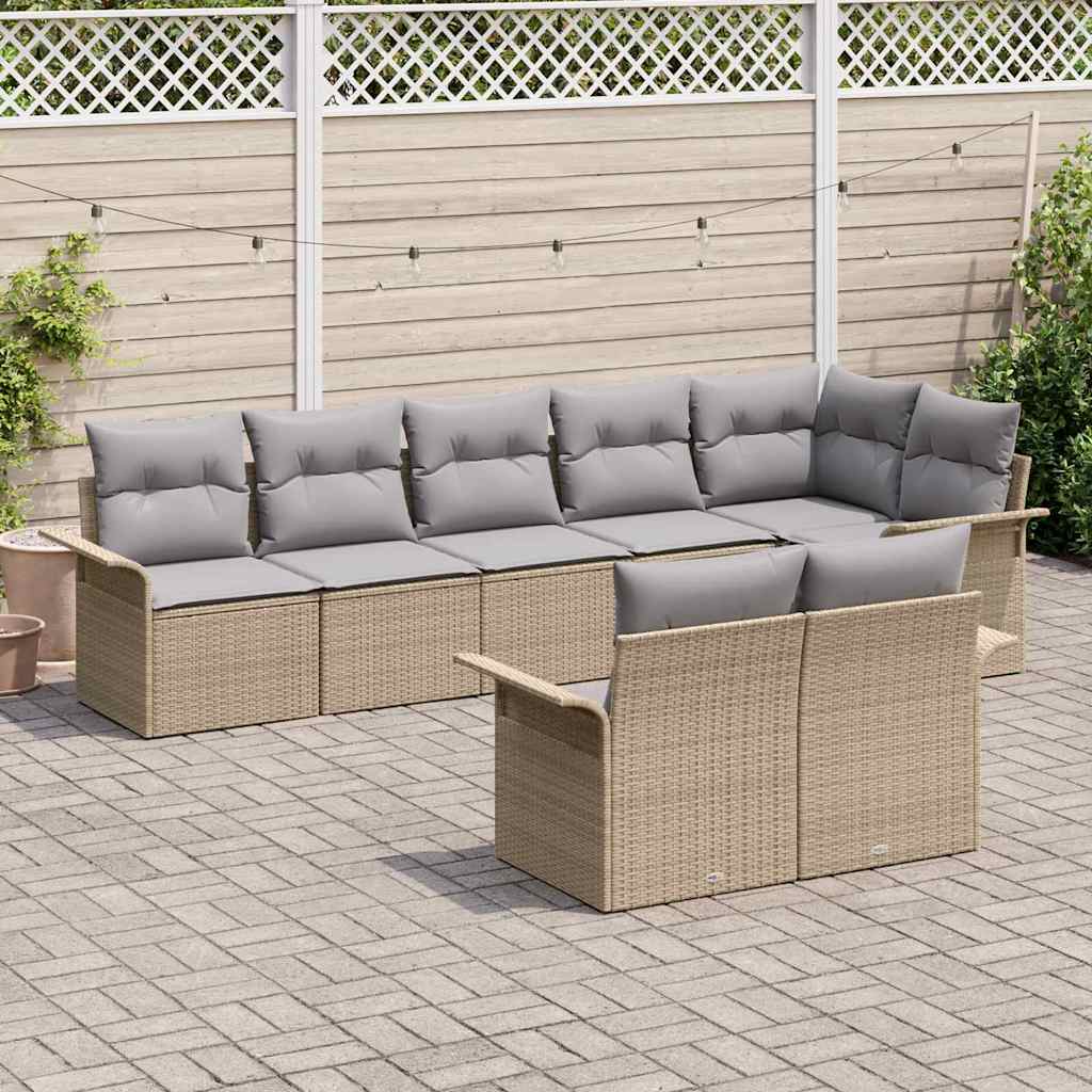 Set Divano da Giardino con cuscino 8 pcs Beige polyrattan | homemem39