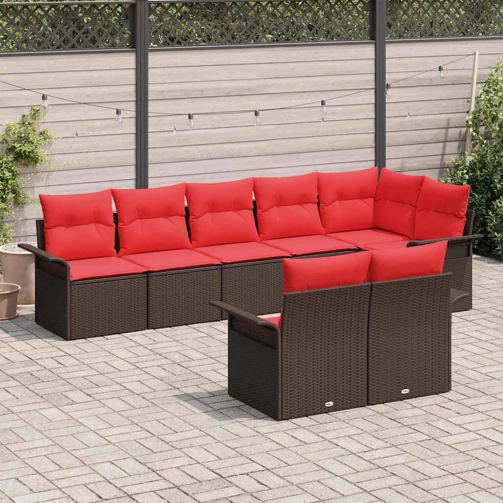 Set Divano da Giardino con cuscino 8 pcs Marrone polyrattan | homemem39