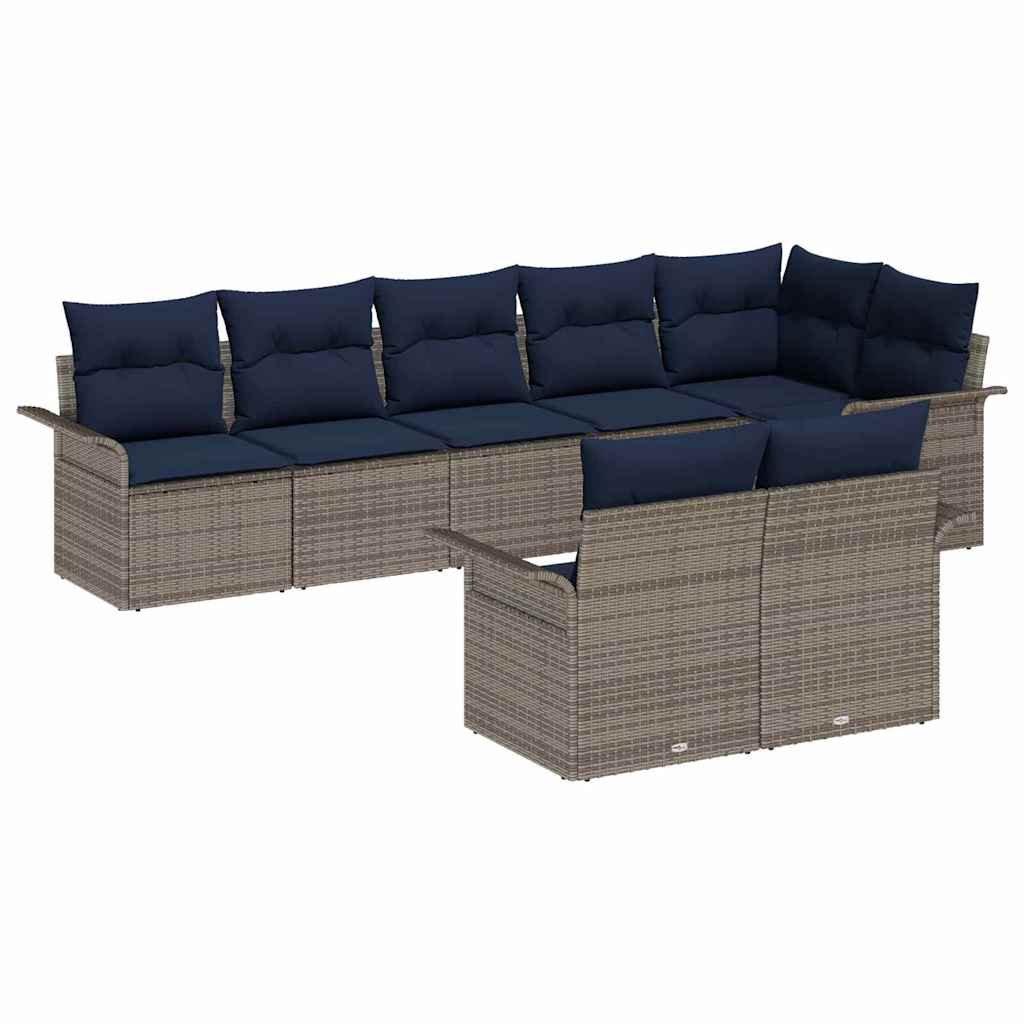 Set Divano da Giardino con cuscino 8 pcs Grigio polyrattan | homemem39