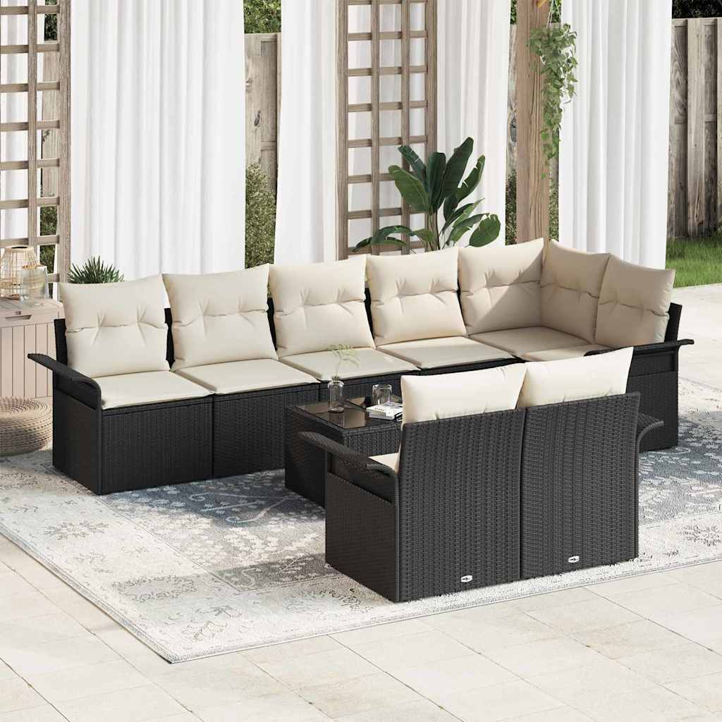 Set Divano da Giardino con cuscino 9 pcs Nero polyrattan | homemem39