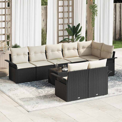 Set Divano da Giardino con cuscino 9 pcs Nero polyrattan | homemem39