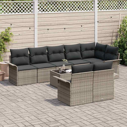 Set Divano da Giardino con cuscino 9 pcs Grigio Poly Rattan | homemem39