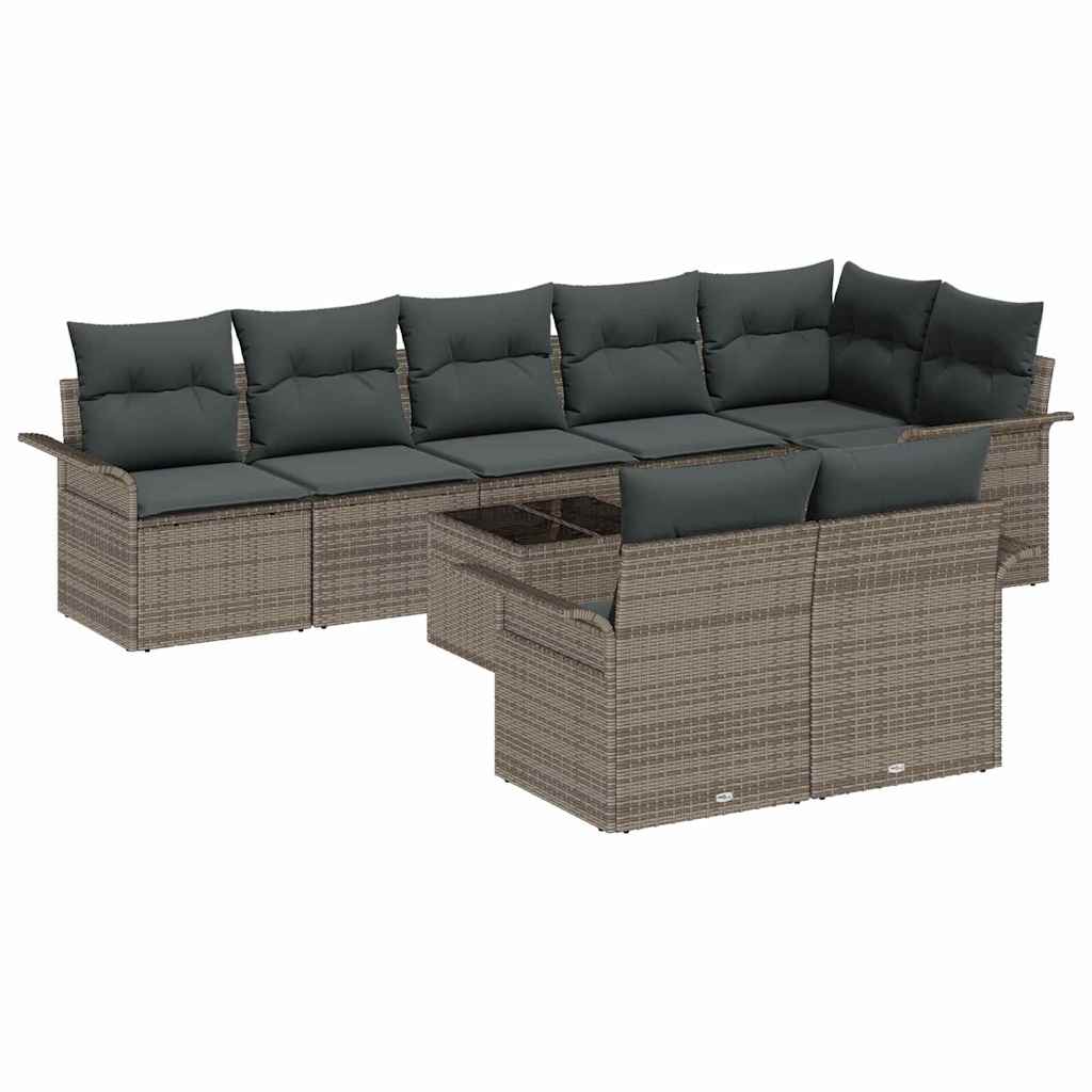 Set Divano da Giardino con cuscino 9 pcs Grigio Poly Rattan | homemem39
