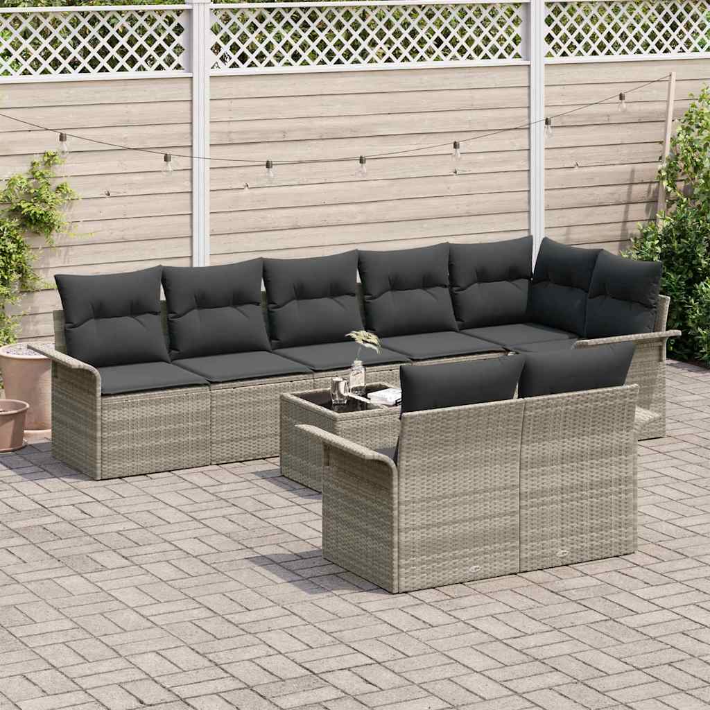 Set Divano da Giardino 9 pcs Grigio chiaro Poly Rattan | homemem39