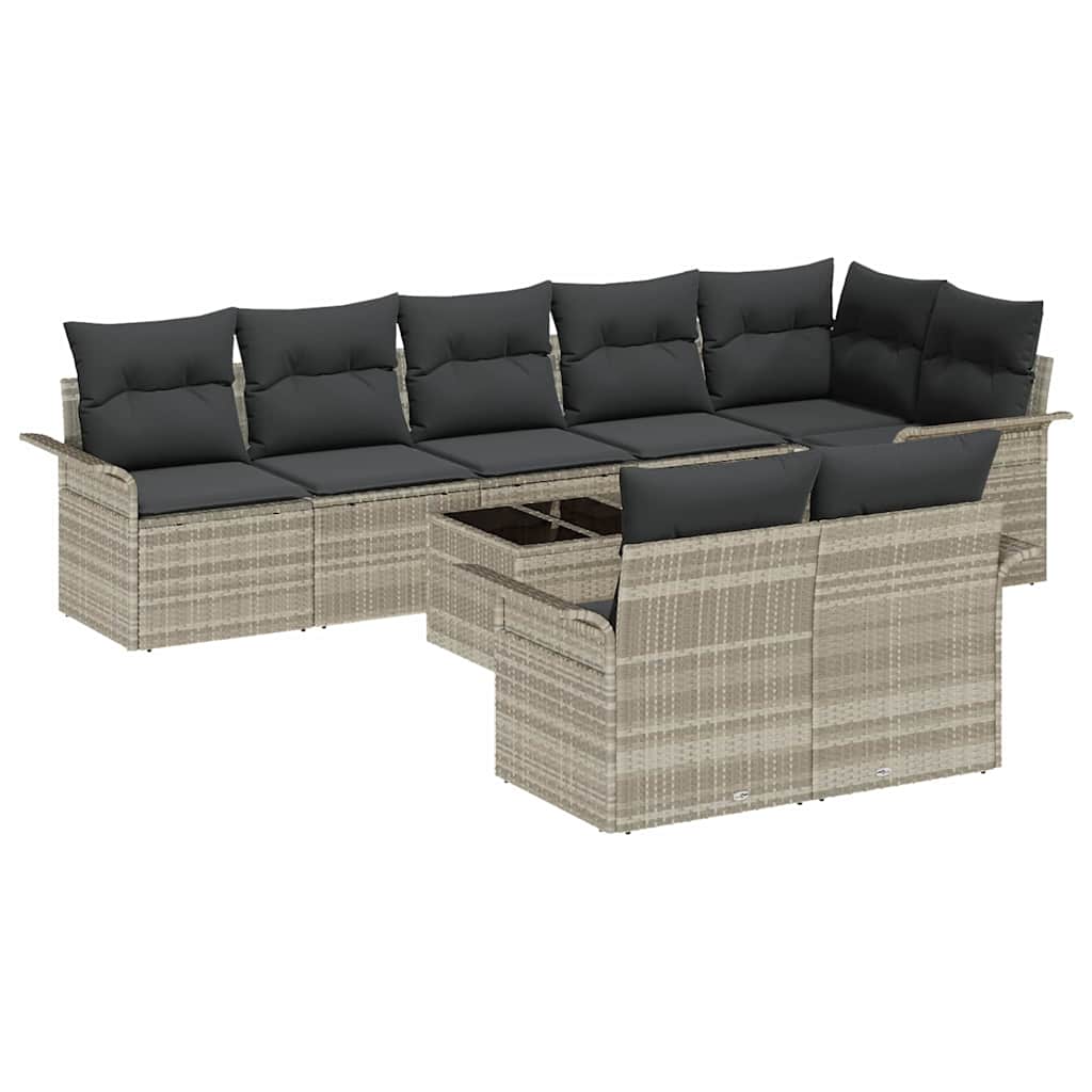 Set Divano da Giardino 9 pcs Grigio chiaro Poly Rattan | homemem39