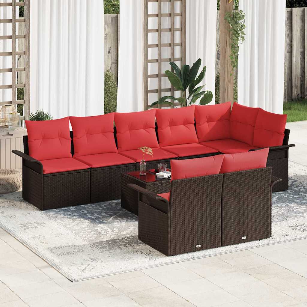 Set Divano da Giardino con cuscino 9 pcs Marrone polyrattan | homemem39