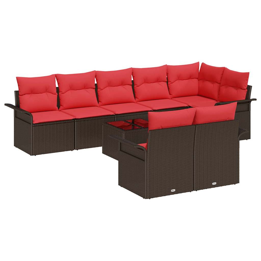 Set Divano da Giardino con cuscino 9 pcs Marrone polyrattan | homemem39