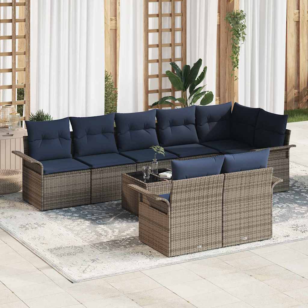 Set Divano da Giardino con cuscino 9 pcs Grigio polyrattan | homemem39