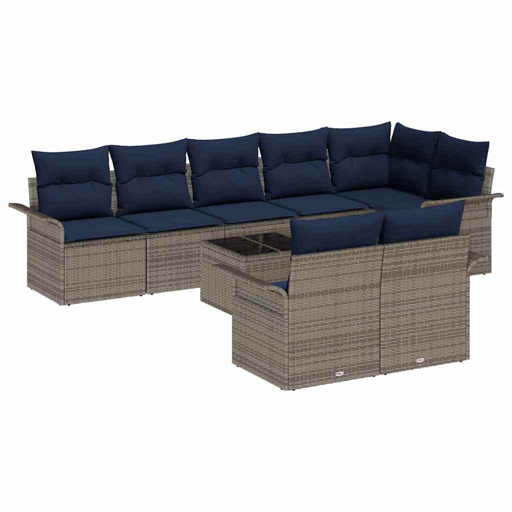 Set Divano da Giardino con cuscino 9 pcs Grigio polyrattan | homemem39