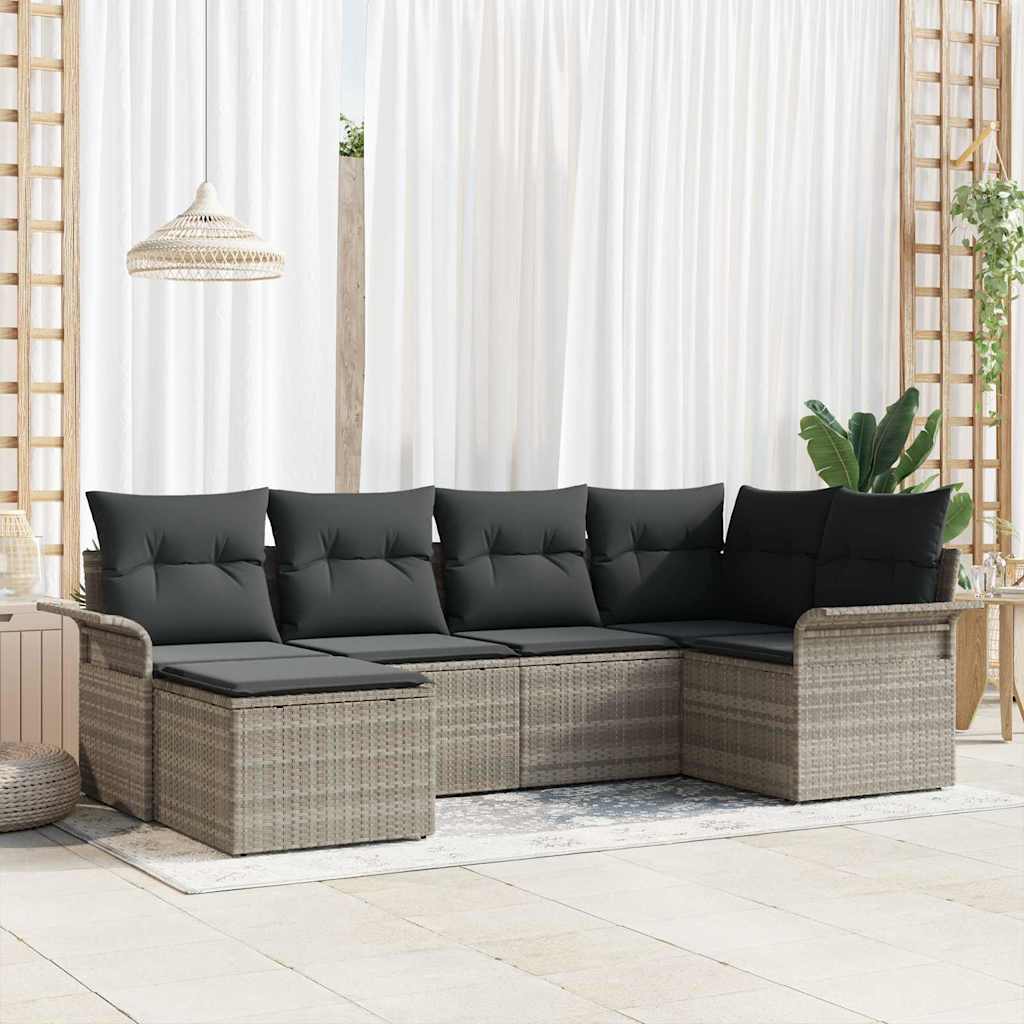 Set Divano da Giardino 6 pcs Grigio chiaro polyrattan | homemem39