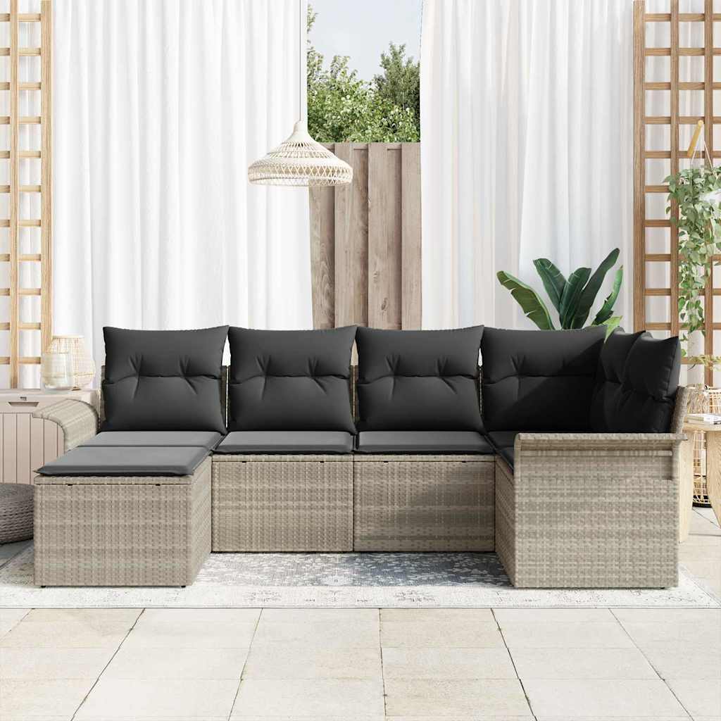 Set Divano da Giardino 6 pcs Grigio chiaro polyrattan | homemem39