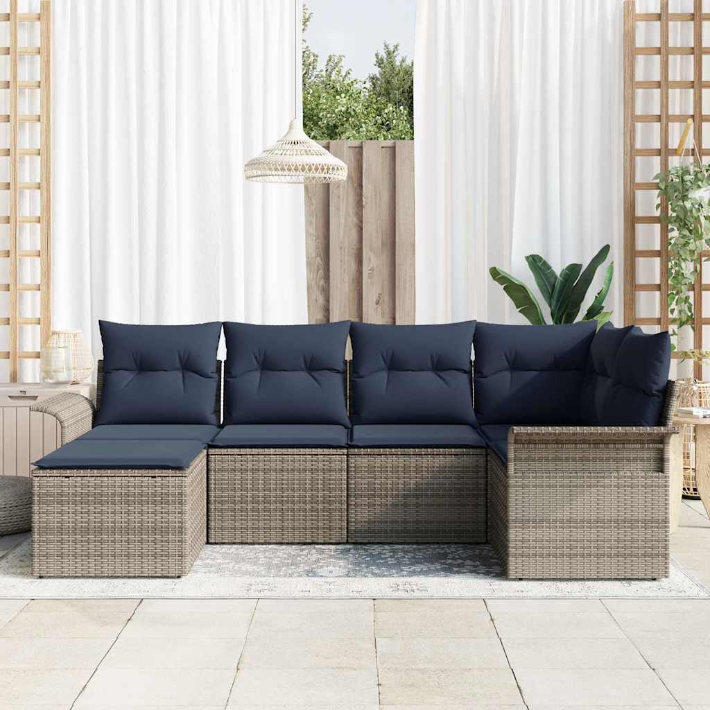 Set Divano da Giardino con cuscino 6 pcs Grigio polyrattan | homemem39