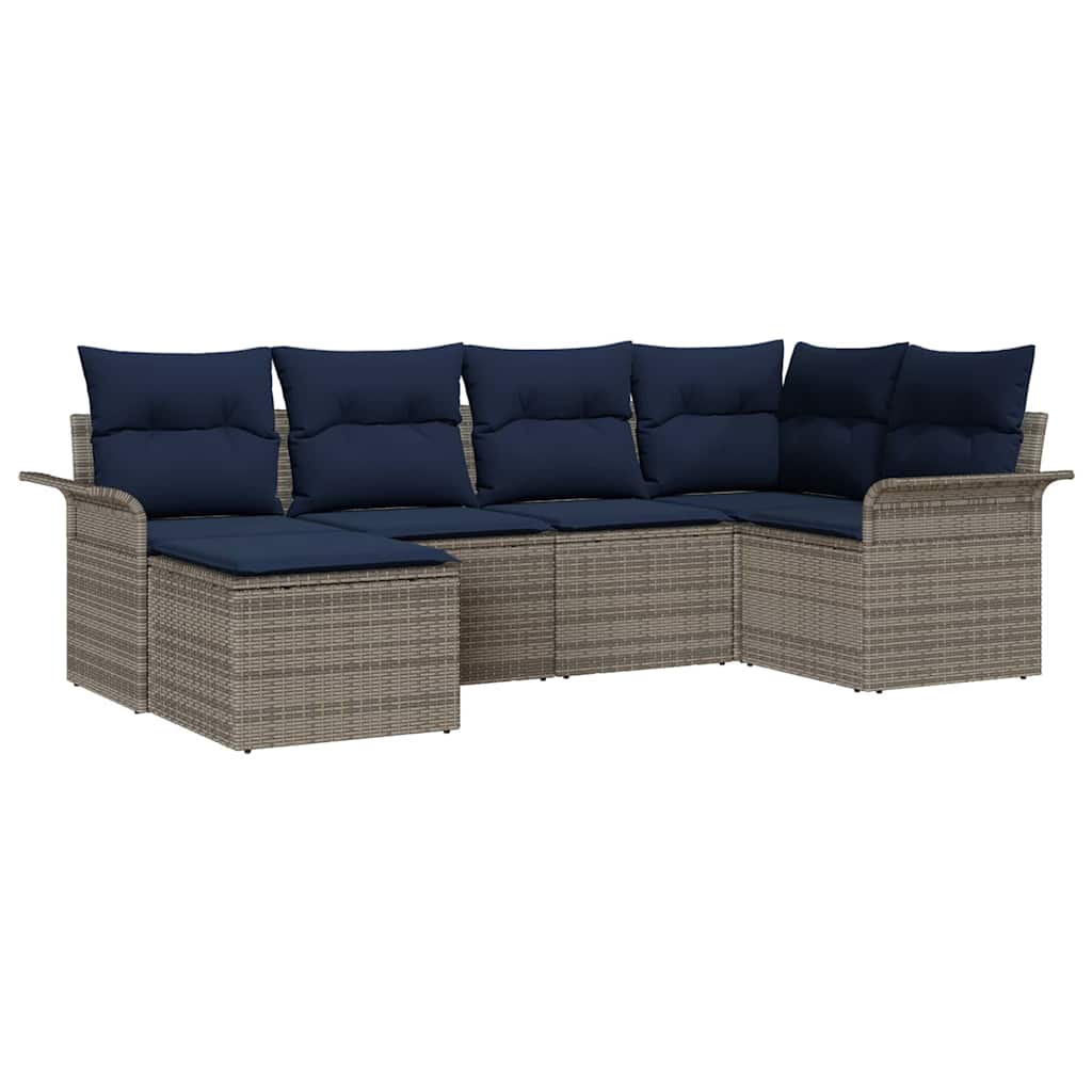 Set Divano da Giardino con cuscino 6 pcs Grigio polyrattan | homemem39