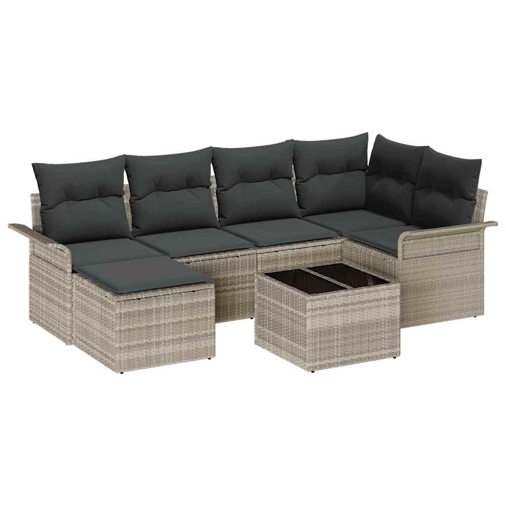 Set Divano da Giardino 7 pcs Grigio chiaro Poly Rattan | homemem39