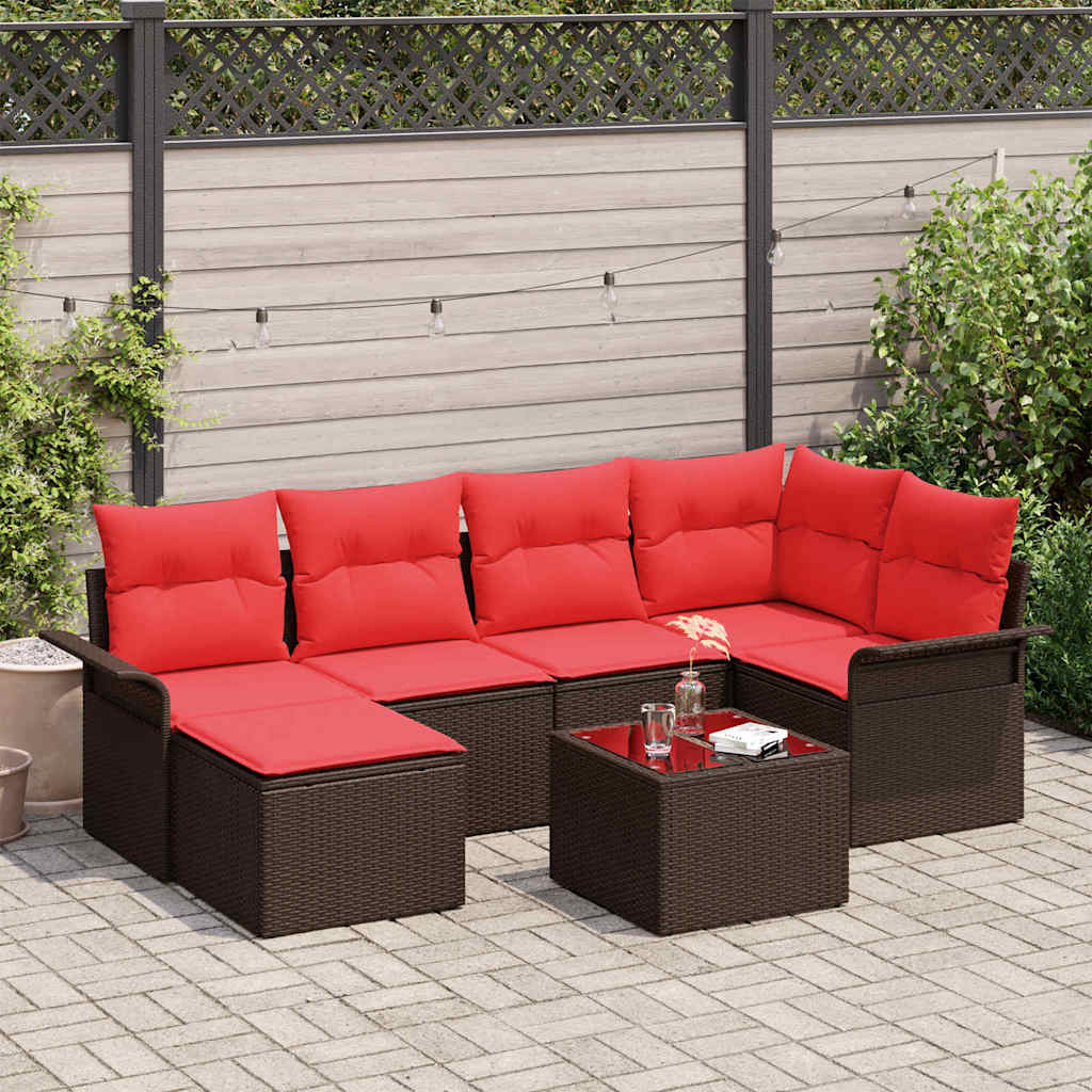 Set Divano da Giardino con cuscino 7 pcs Marrone polyrattan | homemem39