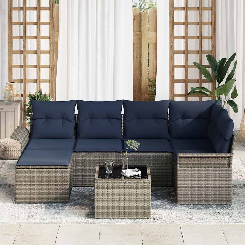 Set Divano da Giardino con cuscino Grigio polyrattan | homemem39