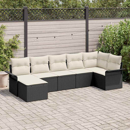 Set Divano da Giardino con cuscino 7 pcs Nero polyrattan | homemem39