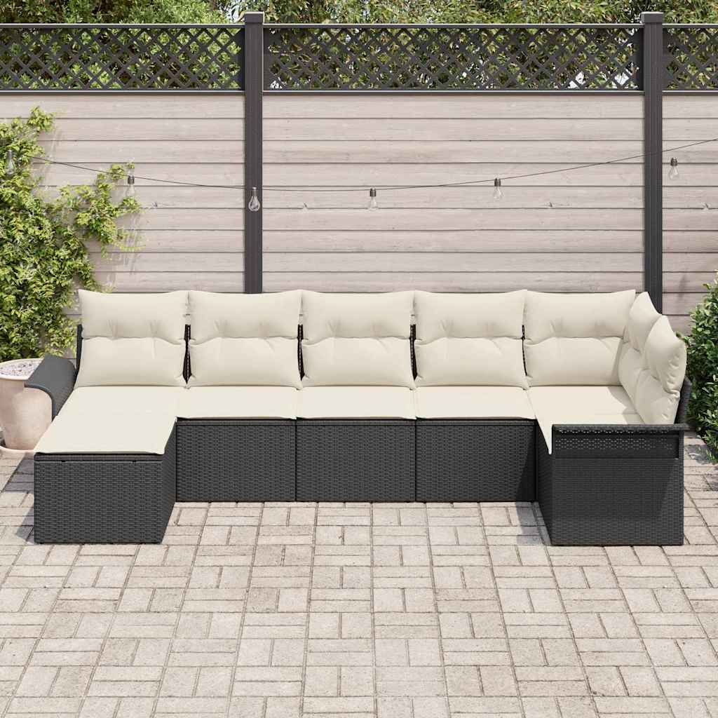 Set Divano da Giardino con cuscino 7 pcs Nero polyrattan | homemem39