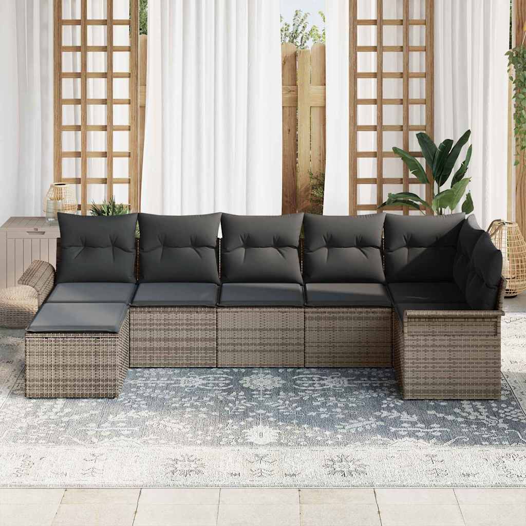 Set Divano da Giardino con cuscino 7 pcs Grigio polyrattan | homemem39