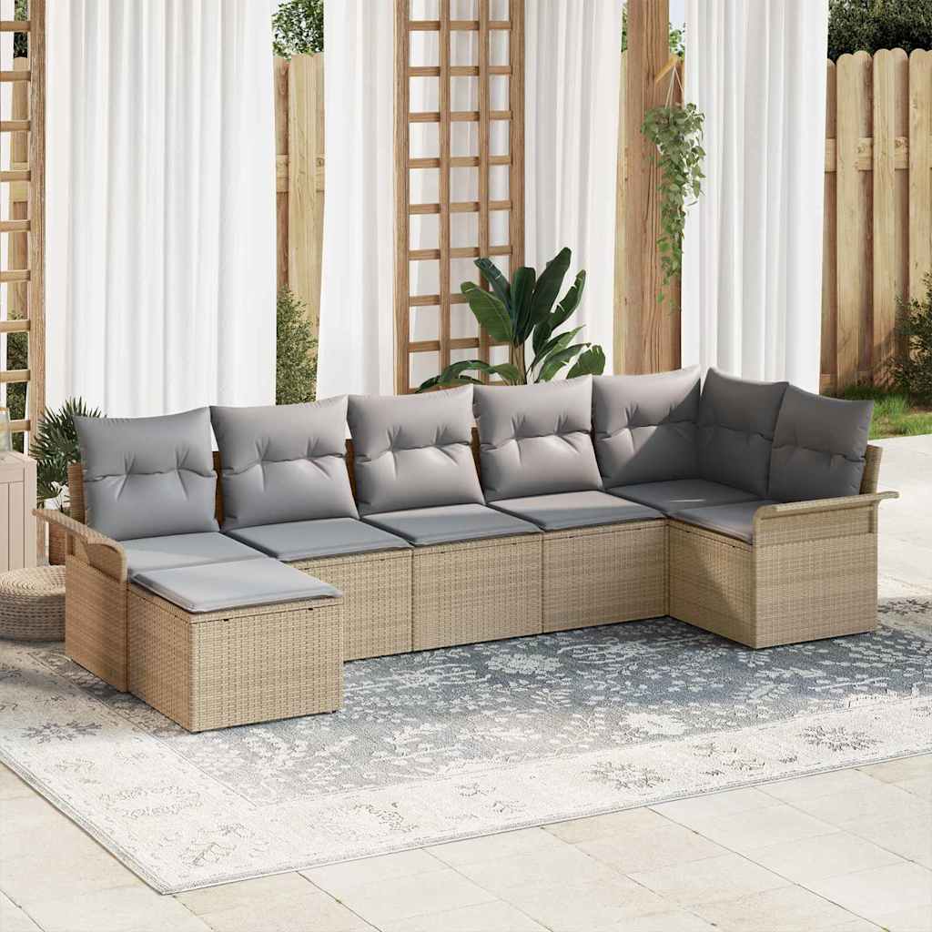 Set Divano da Giardino con cuscino 7 pcs Beige polyrattan | homemem39