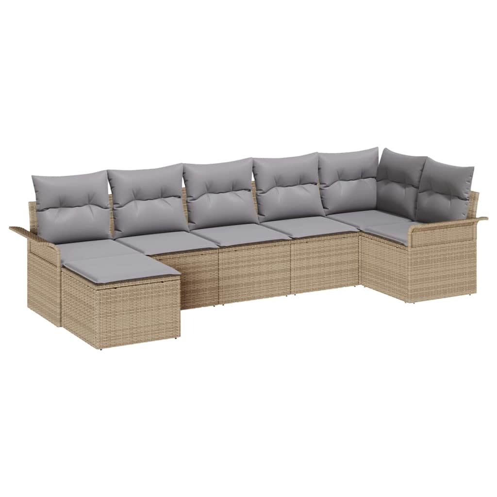 Set Divano da Giardino con cuscino 7 pcs Beige polyrattan | homemem39