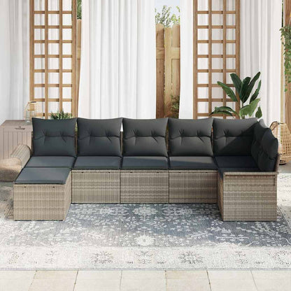 Set Divano da Giardino 7 pcs Grigio chiaro Poly Rattan | homemem39