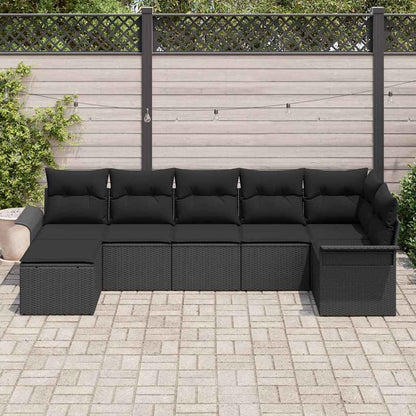 Set Divano da Giardino con cuscino 7 pcs Nero Poly Rattan | homemem39