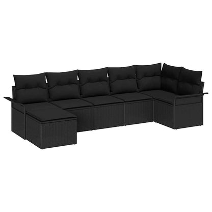 Set Divano da Giardino con cuscino 7 pcs Nero Poly Rattan | homemem39