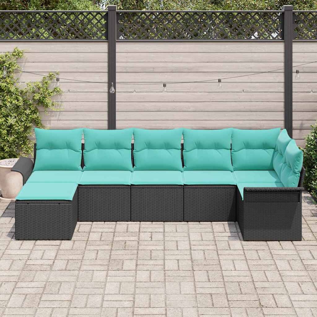 Set Divano da Giardino con cuscino 7 pcs Nero polyrattan | homemem39