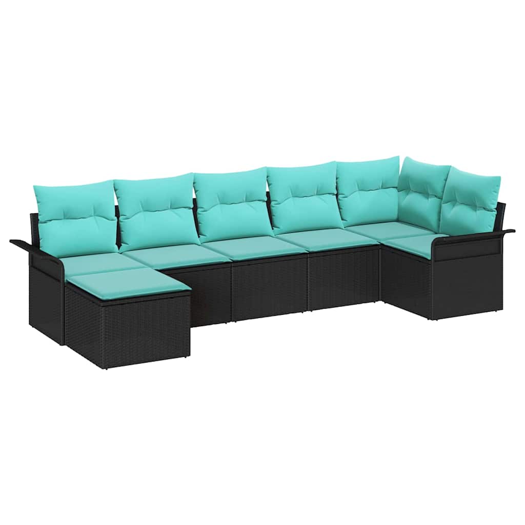 Set Divano da Giardino con cuscino 7 pcs Nero polyrattan | homemem39