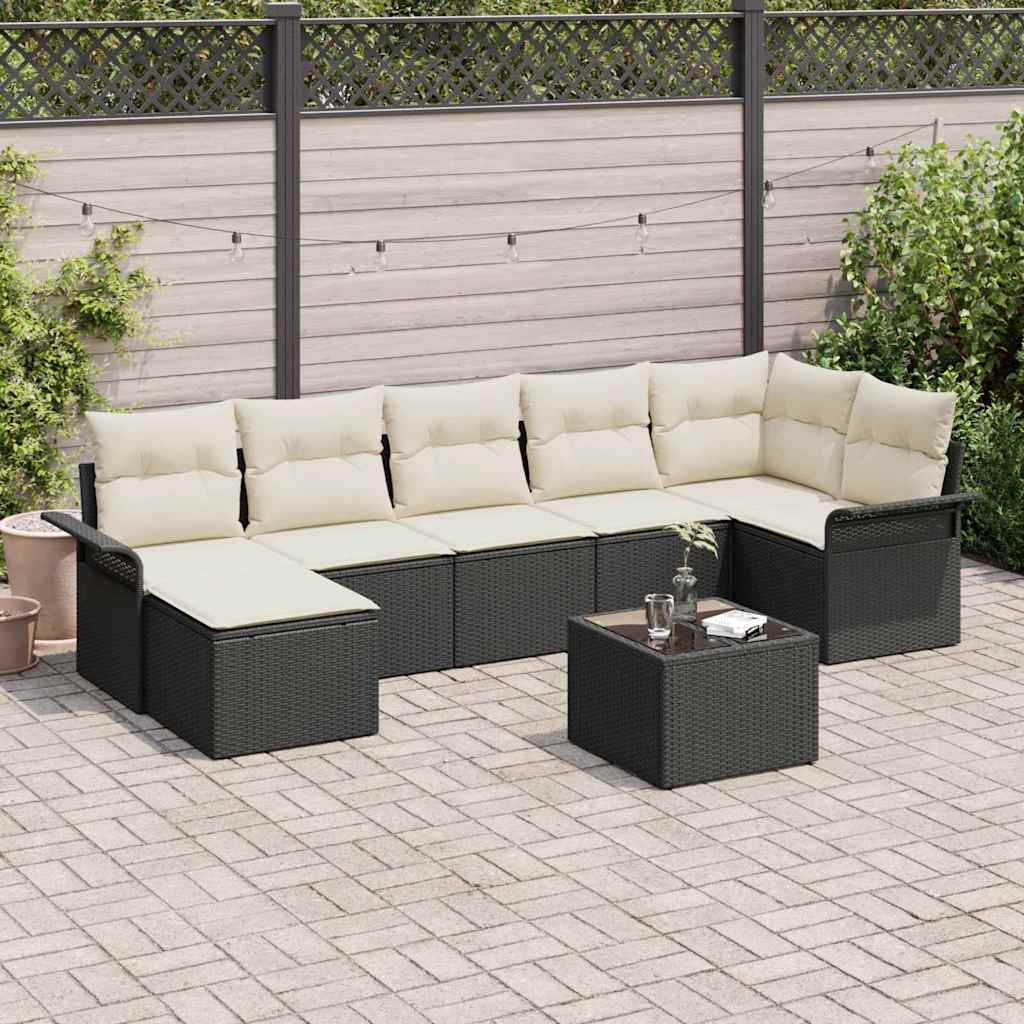 Set Divano da Giardino con cuscino 8 pcs Nero Poly Rattan | homemem39