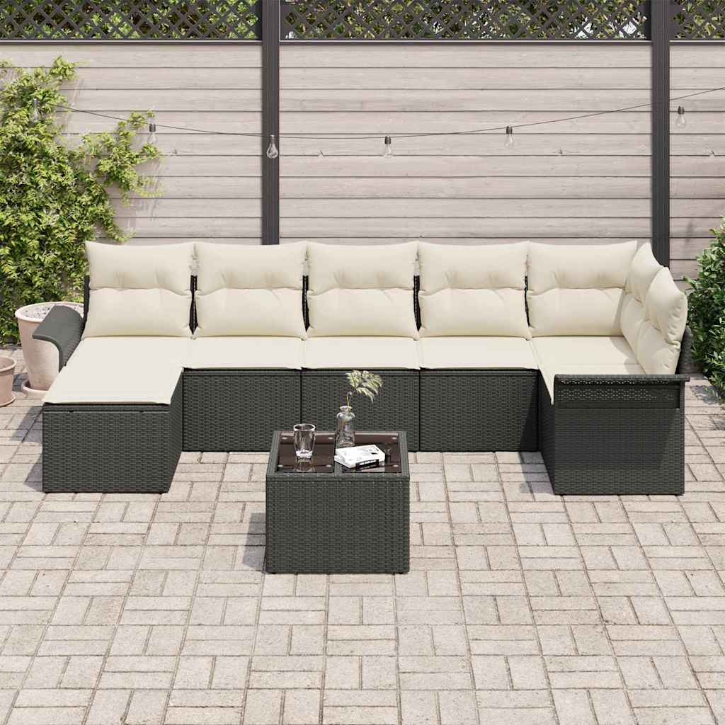 Set Divano da Giardino con cuscino 8 pcs Nero Poly Rattan | homemem39