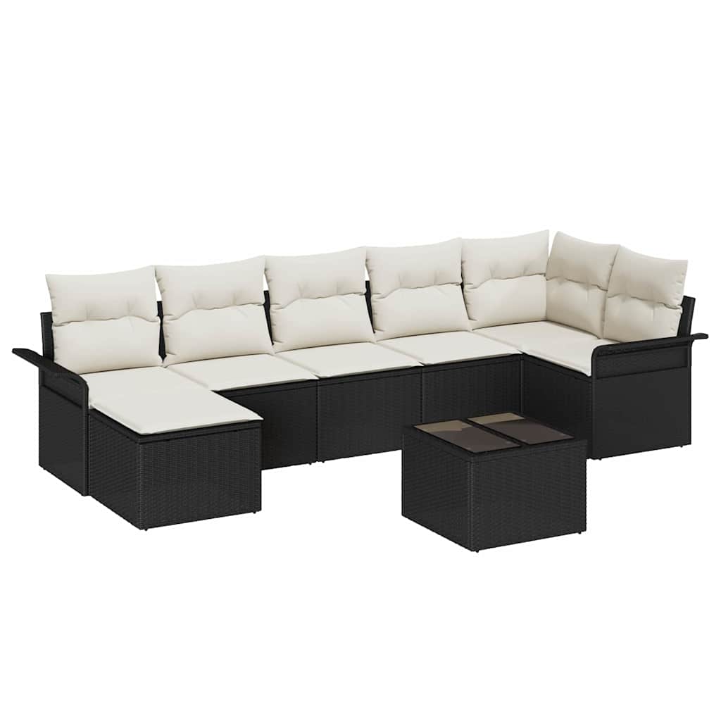 Set Divano da Giardino con cuscino 8 pcs Nero Poly Rattan | homemem39