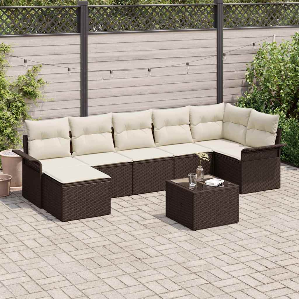 Set Divano da Giardino con cuscino 8 pcs Marrone Poly Rattan | homemem39