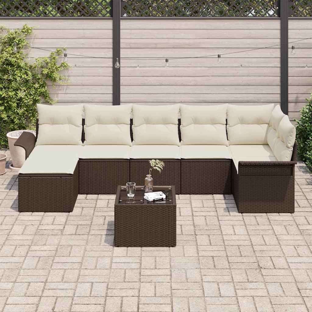 Set Divano da Giardino con cuscino 8 pcs Marrone Poly Rattan | homemem39