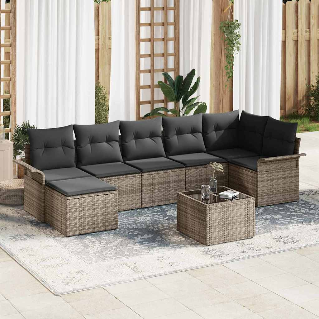Set Divano da Giardino con cuscino 8 pcs Grigio Poly Rattan | homemem39