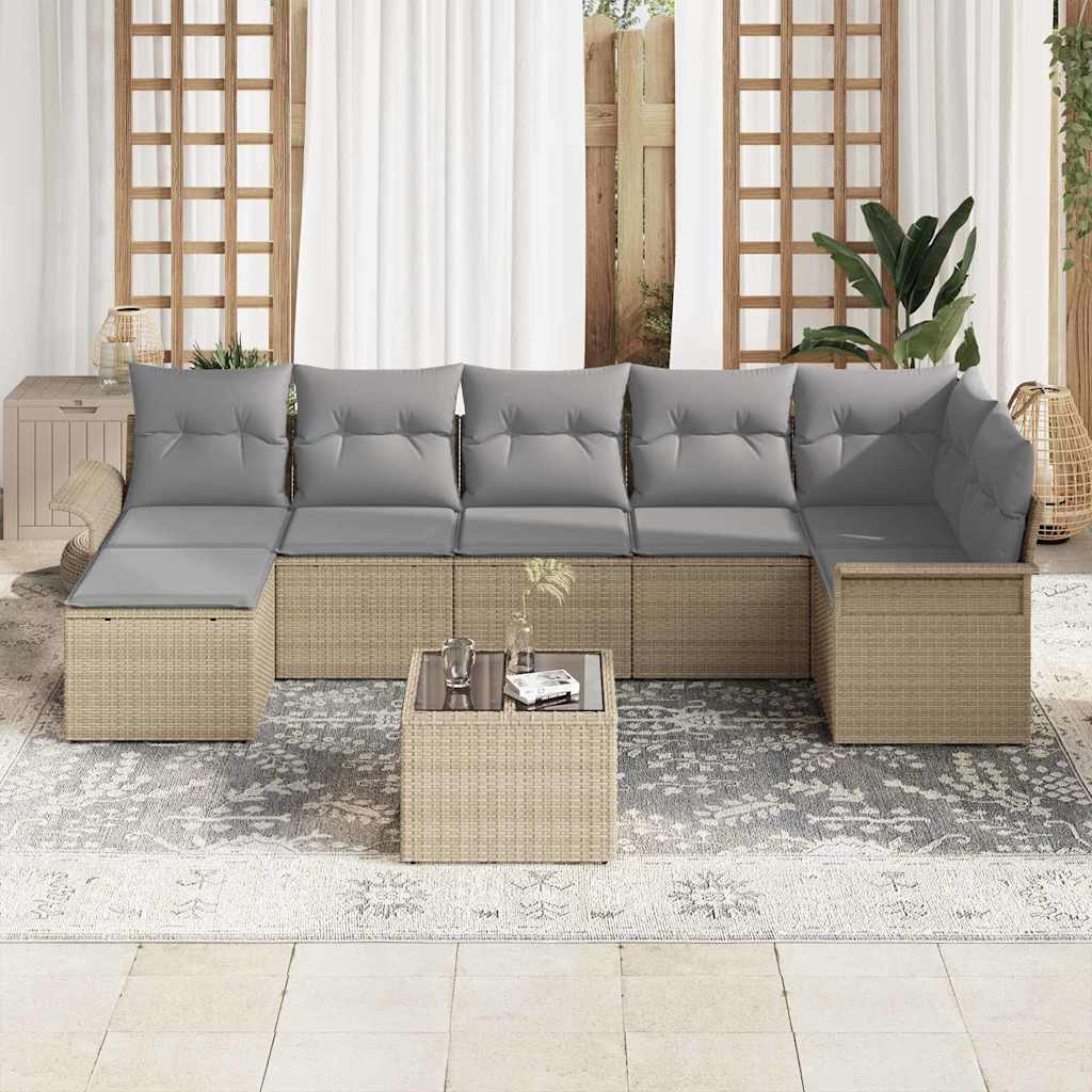 Set Divano da Giardino con cuscino 8 pcs Beige Poly Rattan | homemem39