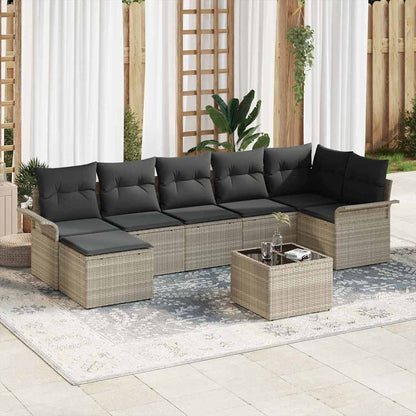 Set Divano da Giardino 8 pcs Grigio chiaro Poly Rattan | homemem39