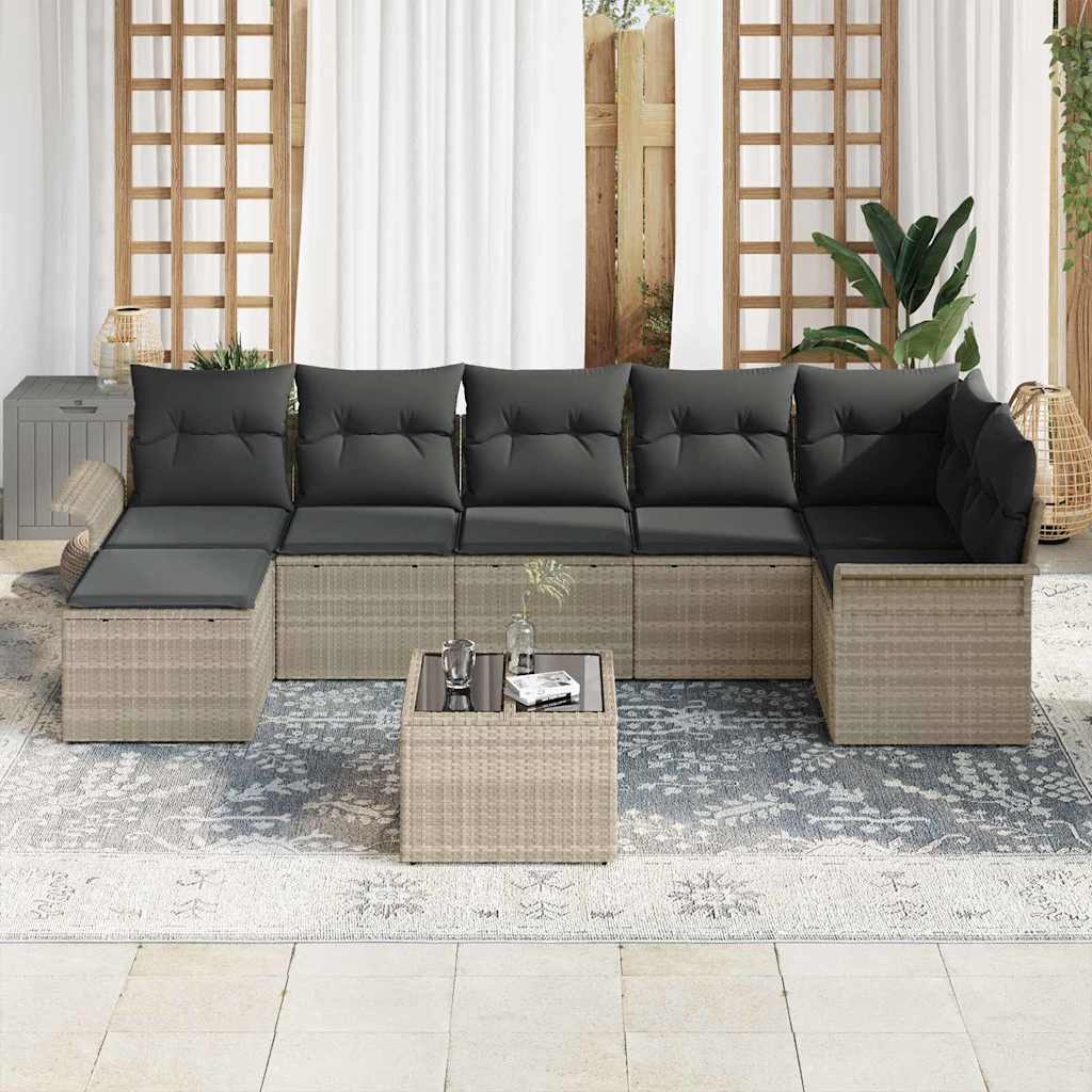 Set Divano da Giardino 8 pcs Grigio chiaro Poly Rattan | homemem39