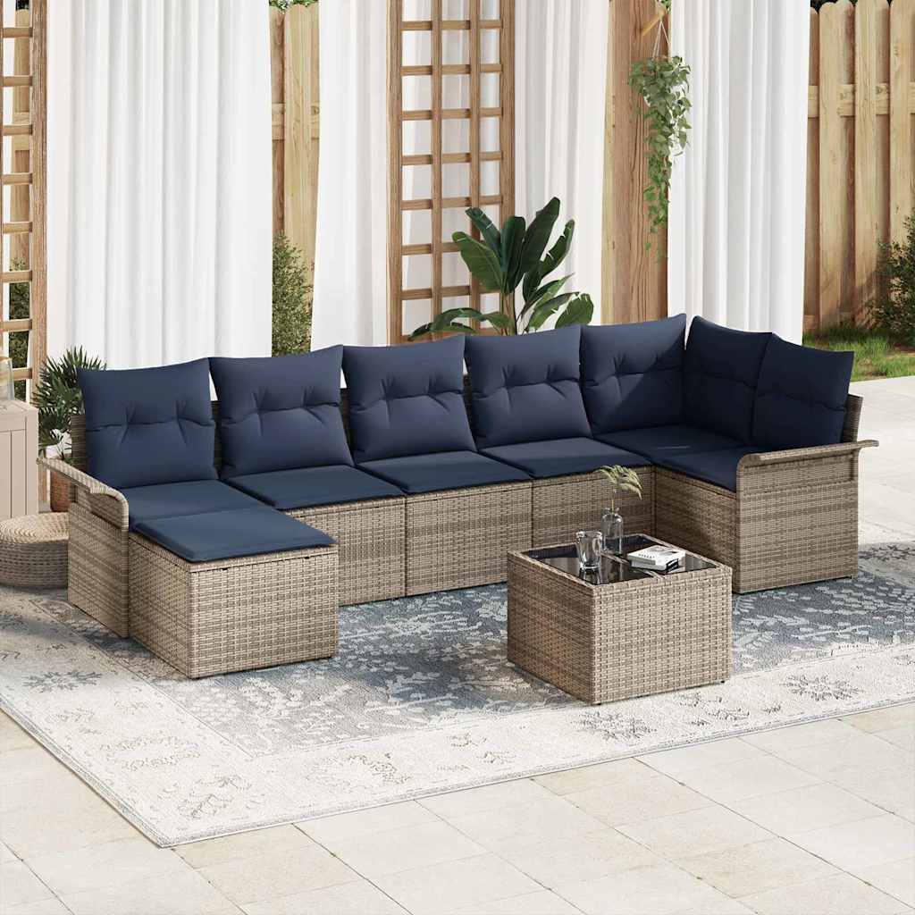 Set Divano da Giardino con cuscino 8 pcs Grigio Poly Rattan | homemem39