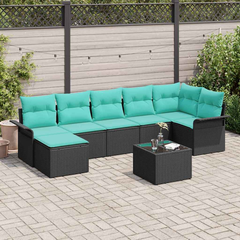 Set Divano da Giardino con cuscino 8 pcs Nero Poly Rattan | homemem39
