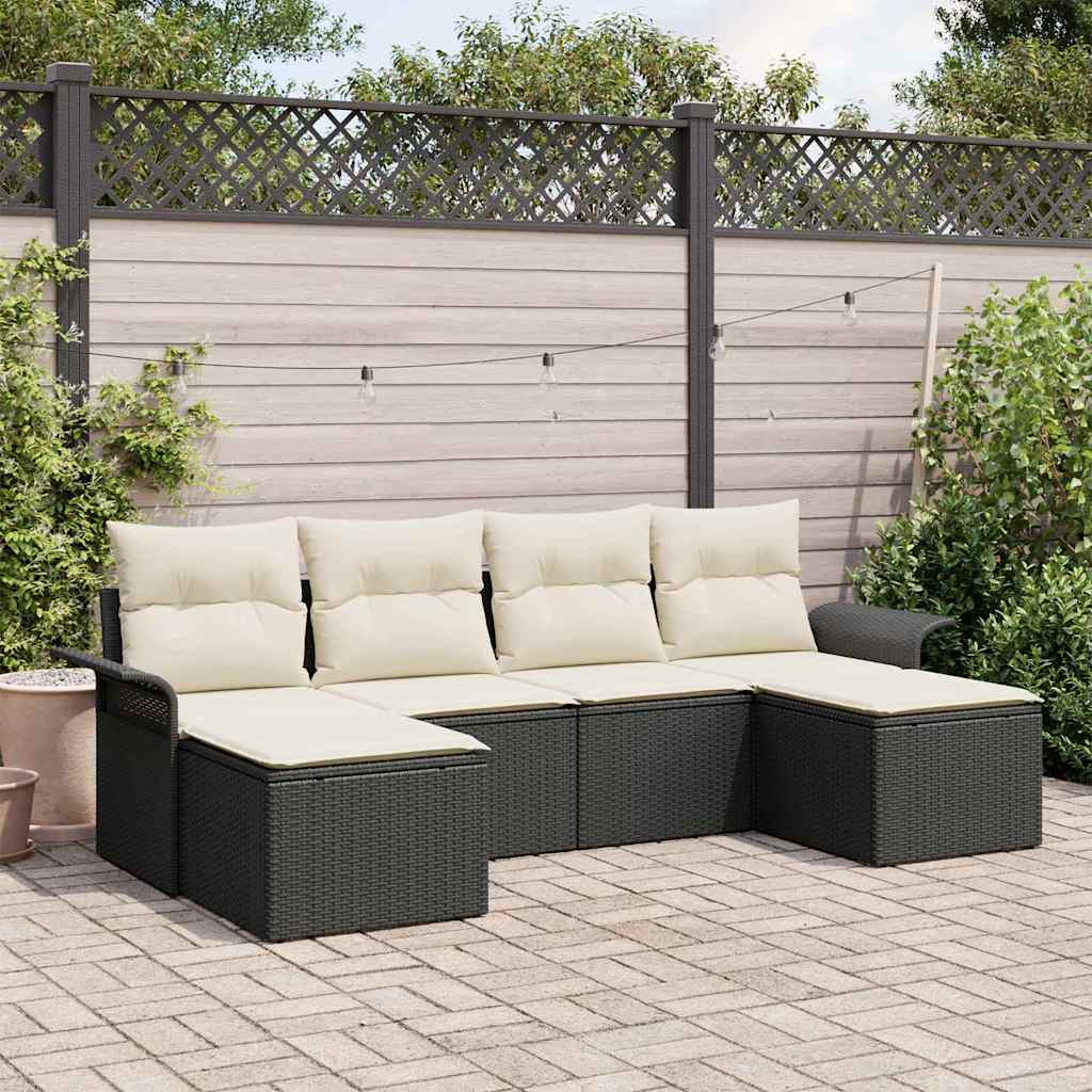 Set Divano da Giardino con cuscino 6 pcs Nero polyrattan | homemem39