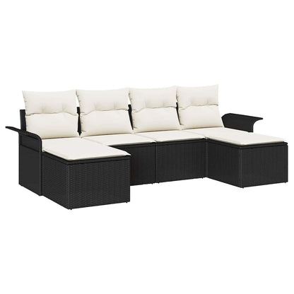 Set Divano da Giardino con cuscino 6 pcs Nero polyrattan | homemem39