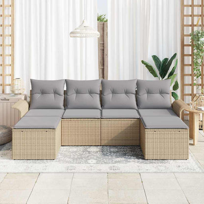 Set Divano da Giardino con cuscino 6 pcs Beige polyrattan | homemem39