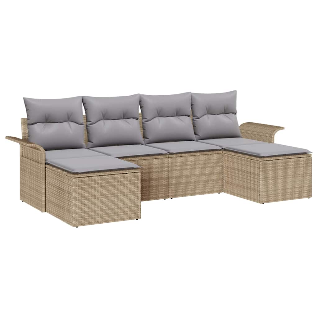 Set Divano da Giardino con cuscino 6 pcs Beige polyrattan | homemem39