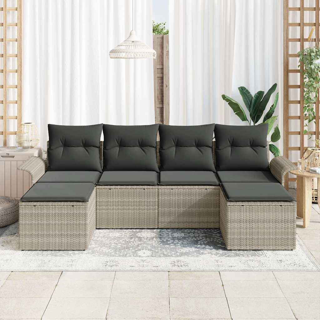 Set Divano da Giardino 6 pcs Grigio chiaro Poly Rattan | homemem39