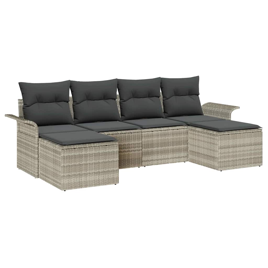 Set Divano da Giardino 6 pcs Grigio chiaro Poly Rattan | homemem39